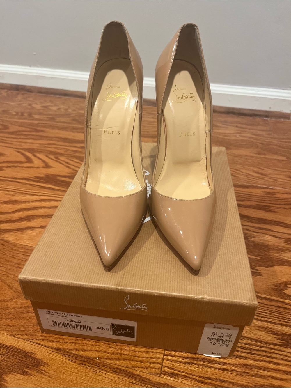 Christian Louboutin Beige Patent Leather Pointed Toe Pumps